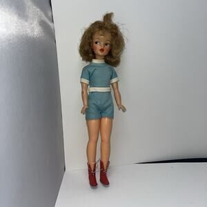 12” Vintage Ideal Tammy 1964-1965 Blonde Doll Original Blue Play suit Red Boots